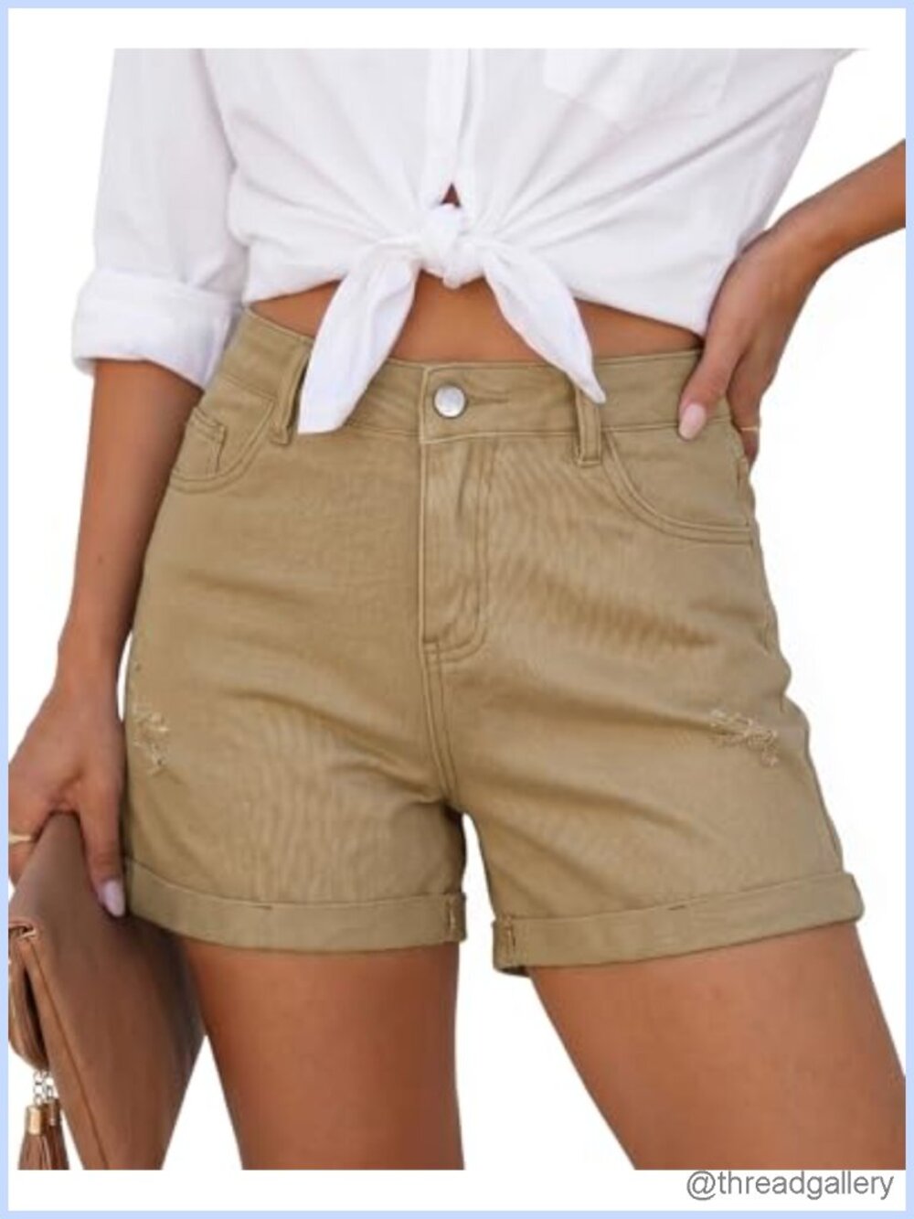 High Waisted Cuffed Hem Ripped Stretchy Denim Jorts Summer Jean Shorts
